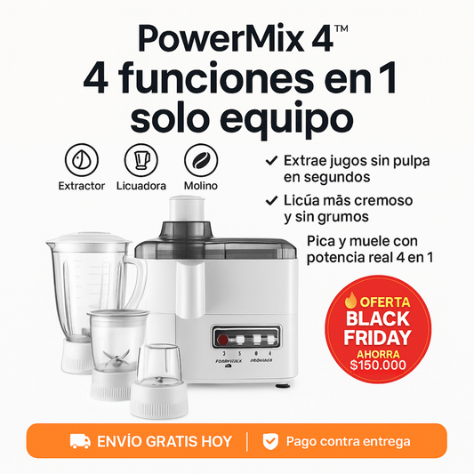PowerMix 4™ — Licúa, extrae, pica y muele en un solo equipo