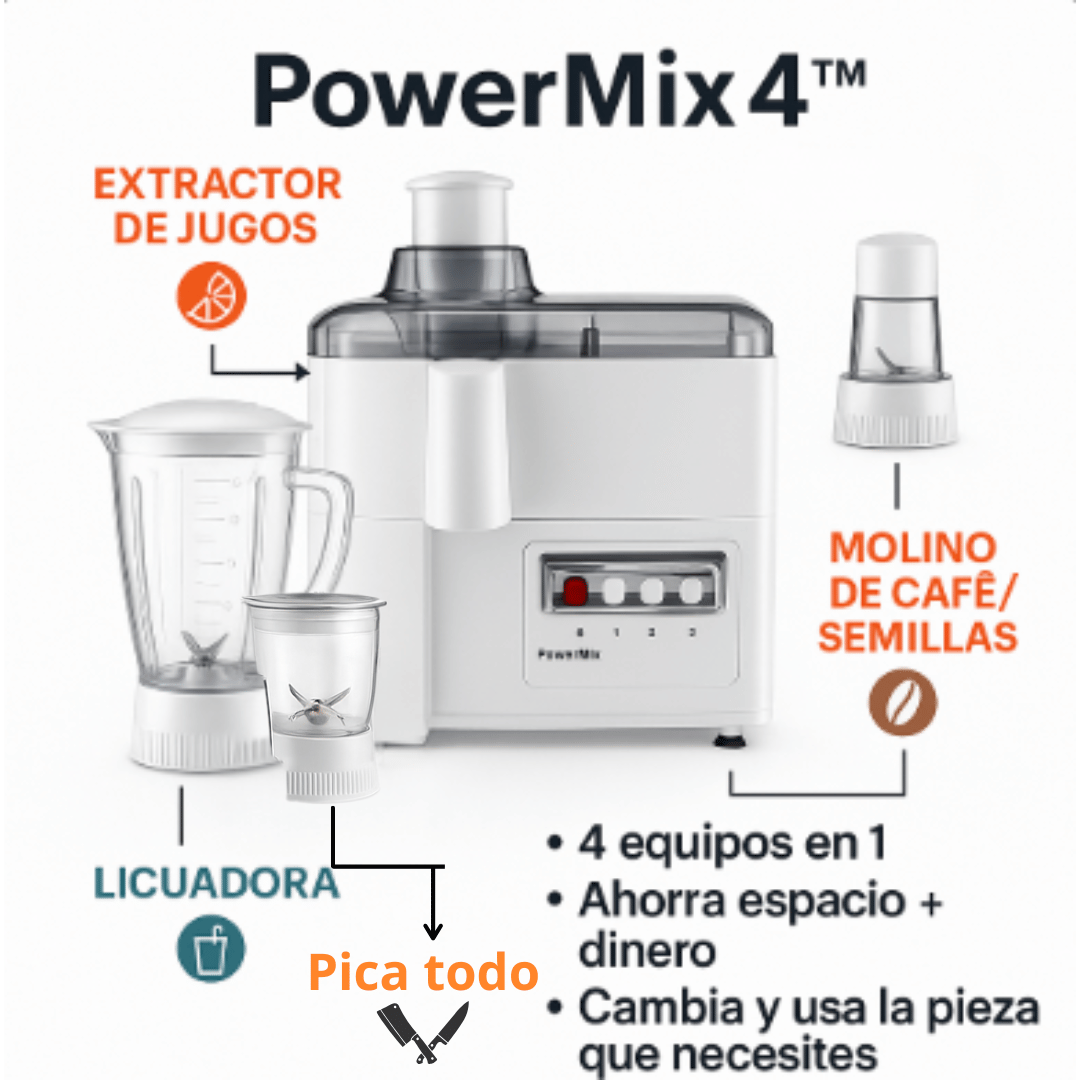 PowerMix 4™ — Licúa, extrae, pica y muele en un solo equipo