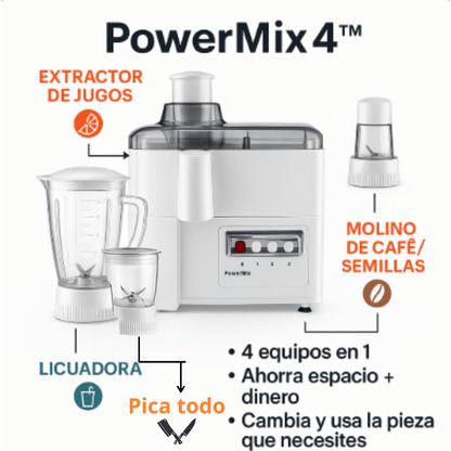 PowerMix 4™ — Licúa, extrae, pica y muele en un solo equipo