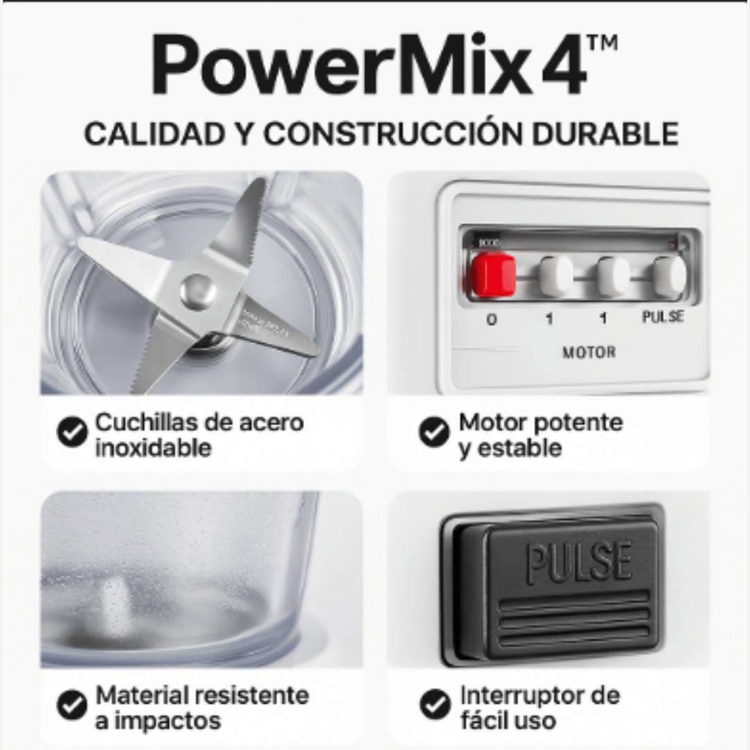 PowerMix 4™ — Licúa, extrae, pica y muele en un solo equipo