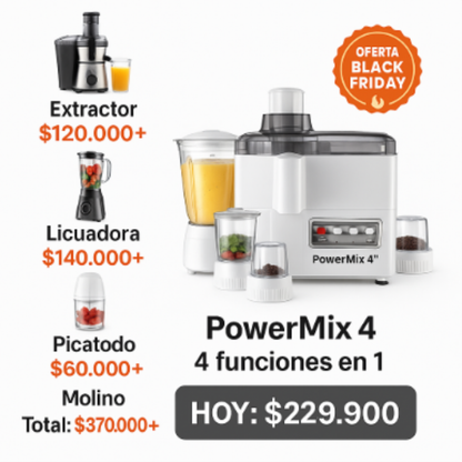 PowerMix 4™ — Licúa, extrae, pica y muele en un solo equipo